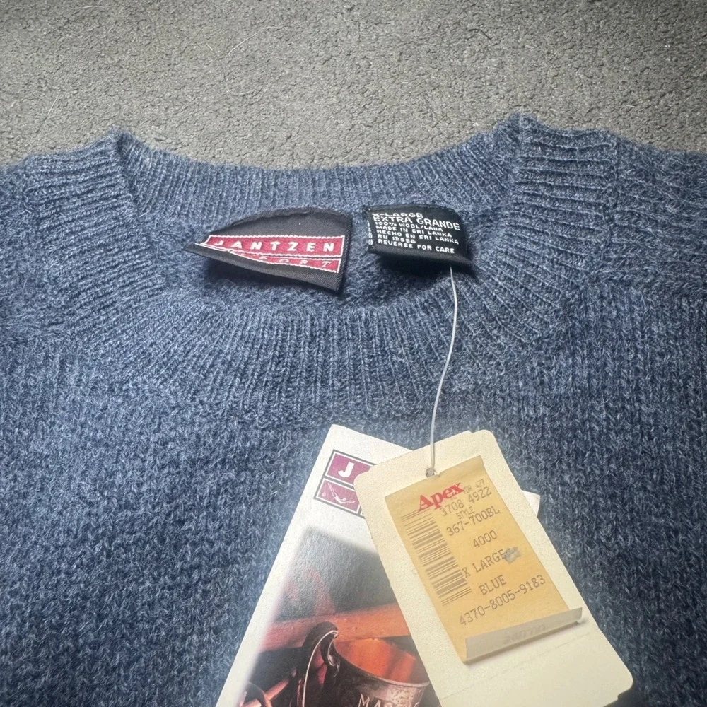 Vintage Jantzen Sport Mens XL Blue 100% Wool Crewneck Knit Sweater NWT